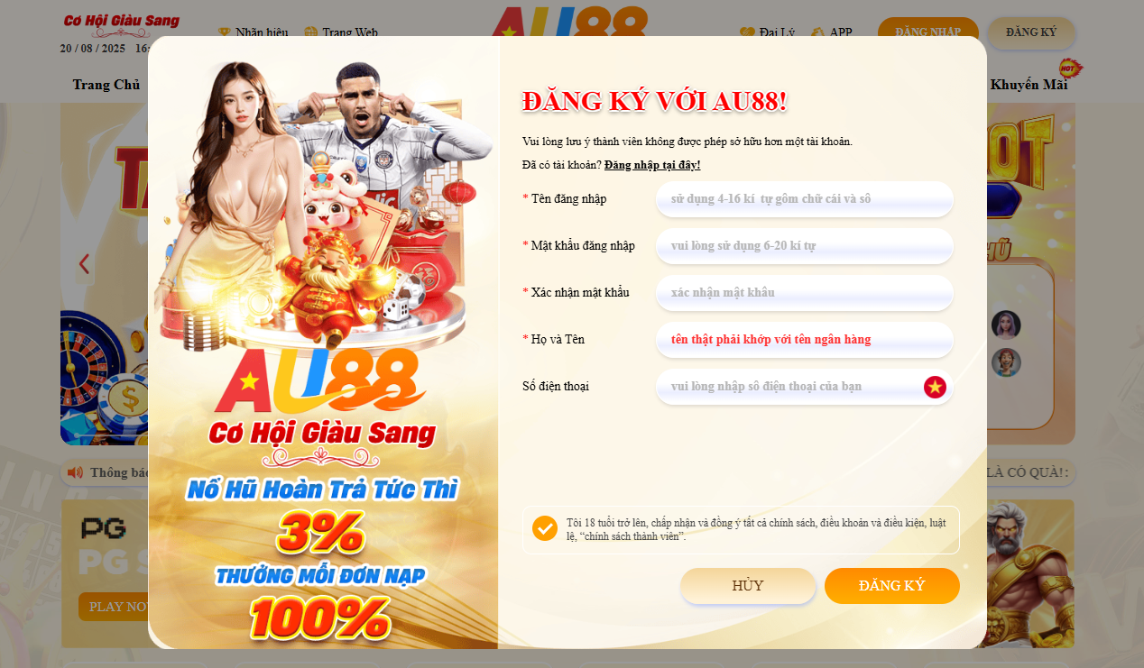 Hướng dẫn đăng ký AU88 chi tiết cho TÂN BINH